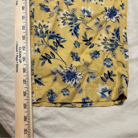 Coldwater Creek Linen Blend Yellow Pull On Pants with Blue Floral Design - Picture 5 of 15